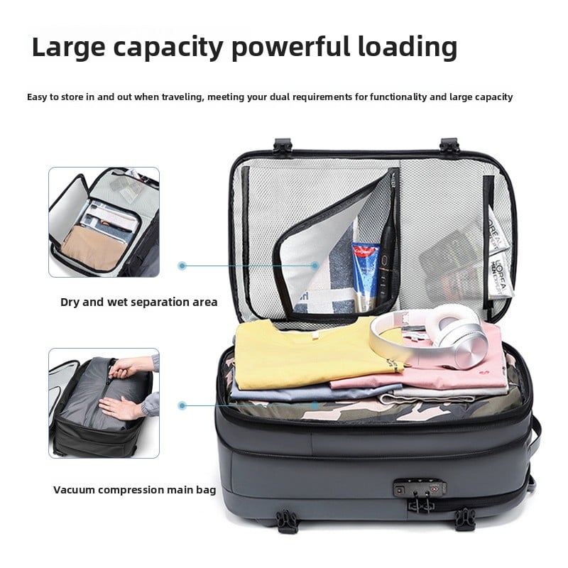 Mochila ampliada para hombre con correas dobles para los hombros.